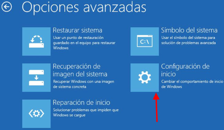 Opciones avanzadas, Configuración de inicio Windows - No se puede cargar el perfil de Windows 10: solución fácil